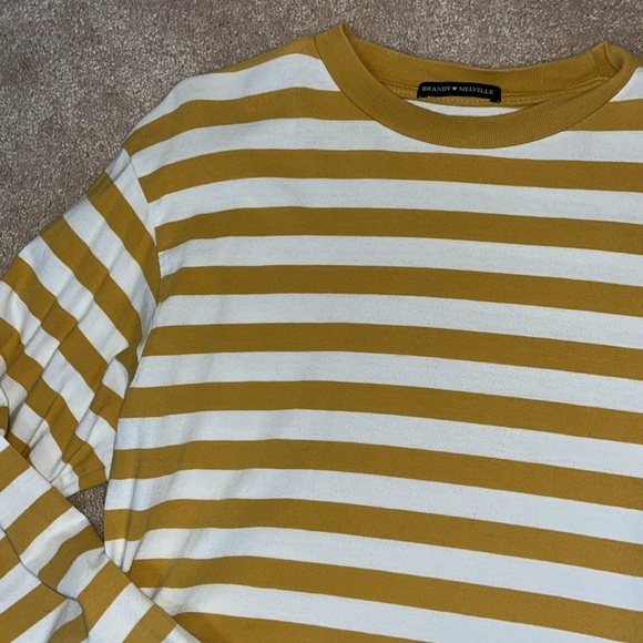 Brandy Melville Mustard Yellow White Stripped Longsleeve Top Size Sm/Med - Picture 2 of 6